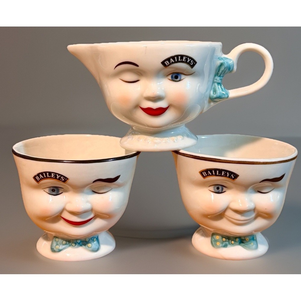 Vintage Bailey's Irish Cream winking face cups & Creamer 96' Limited Edition Set